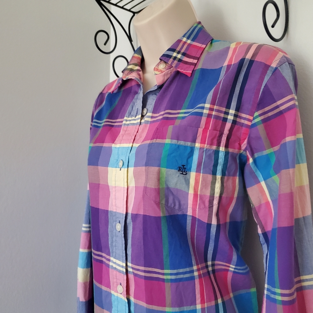 Lauren by Ralph Lauren Purple & Pink Plaid  Shirt - EUC - Picture 3 of 9